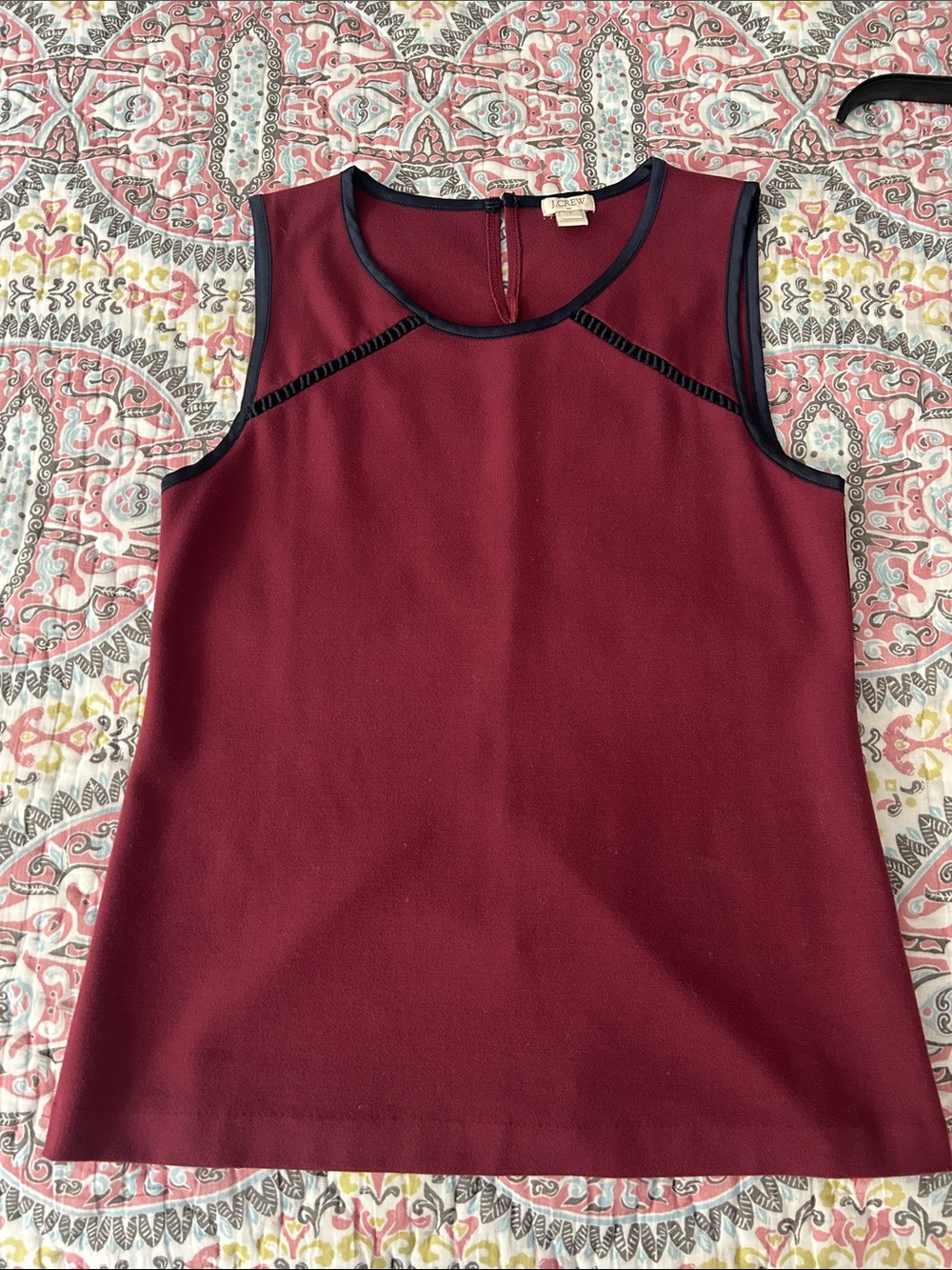 J. Crew Burgundy Sleeveless Tank with Navy Trim
